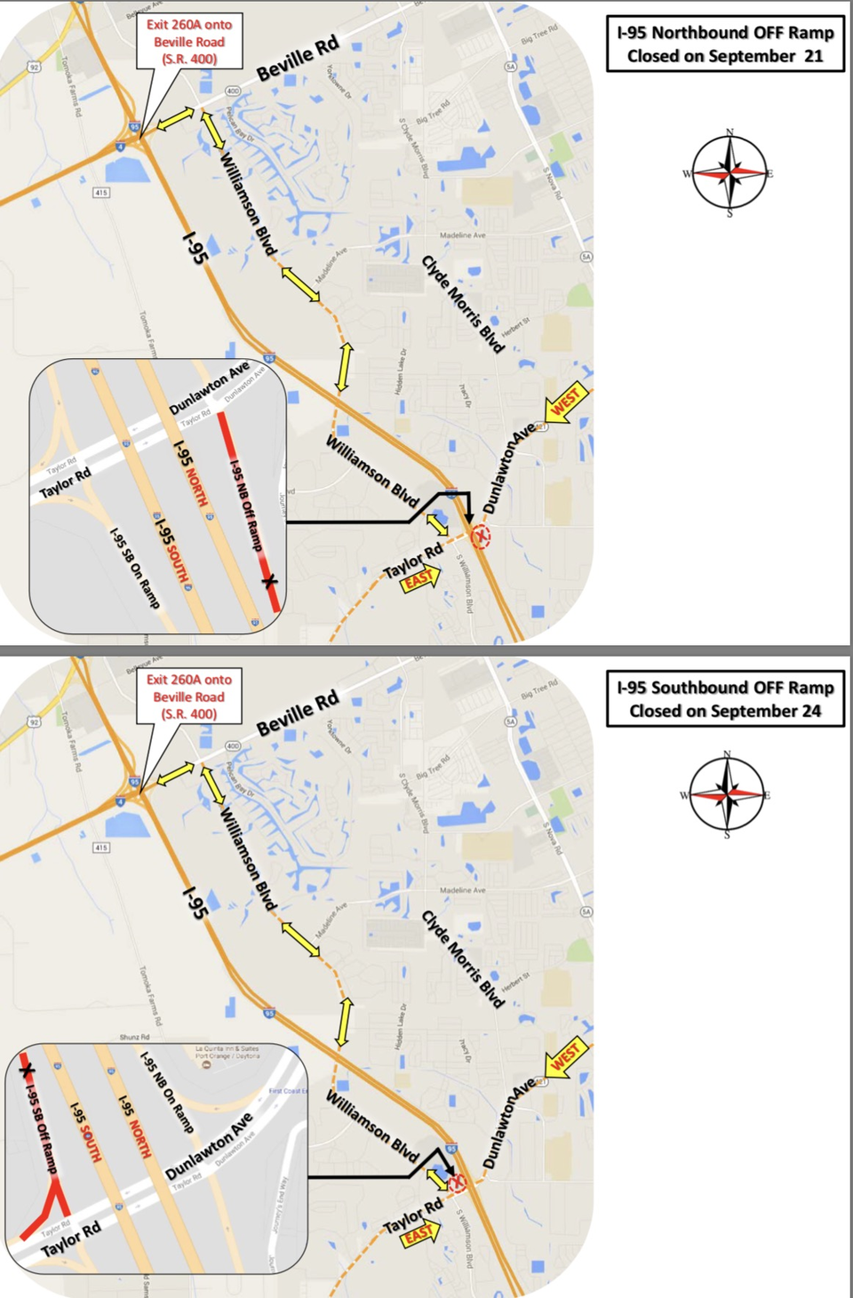 FDOT is reporting I-95 Port Orange Ramp Closures - Sept 21 & 24