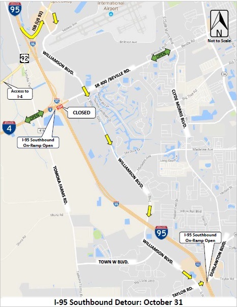 FDOT is reporting I-95 Closures on October 31, 2017 between Dunlawton Ave and International Speedway . . . Click For Details!