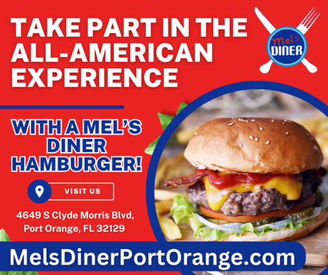 Take part in the All-American experience with a Mel's Diner Hamburger!