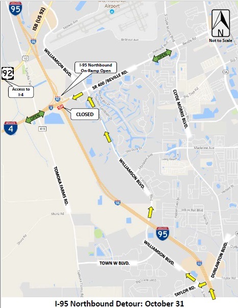 FDOT is reporting I-95 Closures on October 31, 2017 between Dunlawton Ave and International Speedway . . . Click For Details!