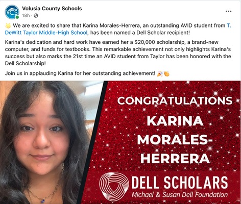 AVID Student Earns Dell Scholarship